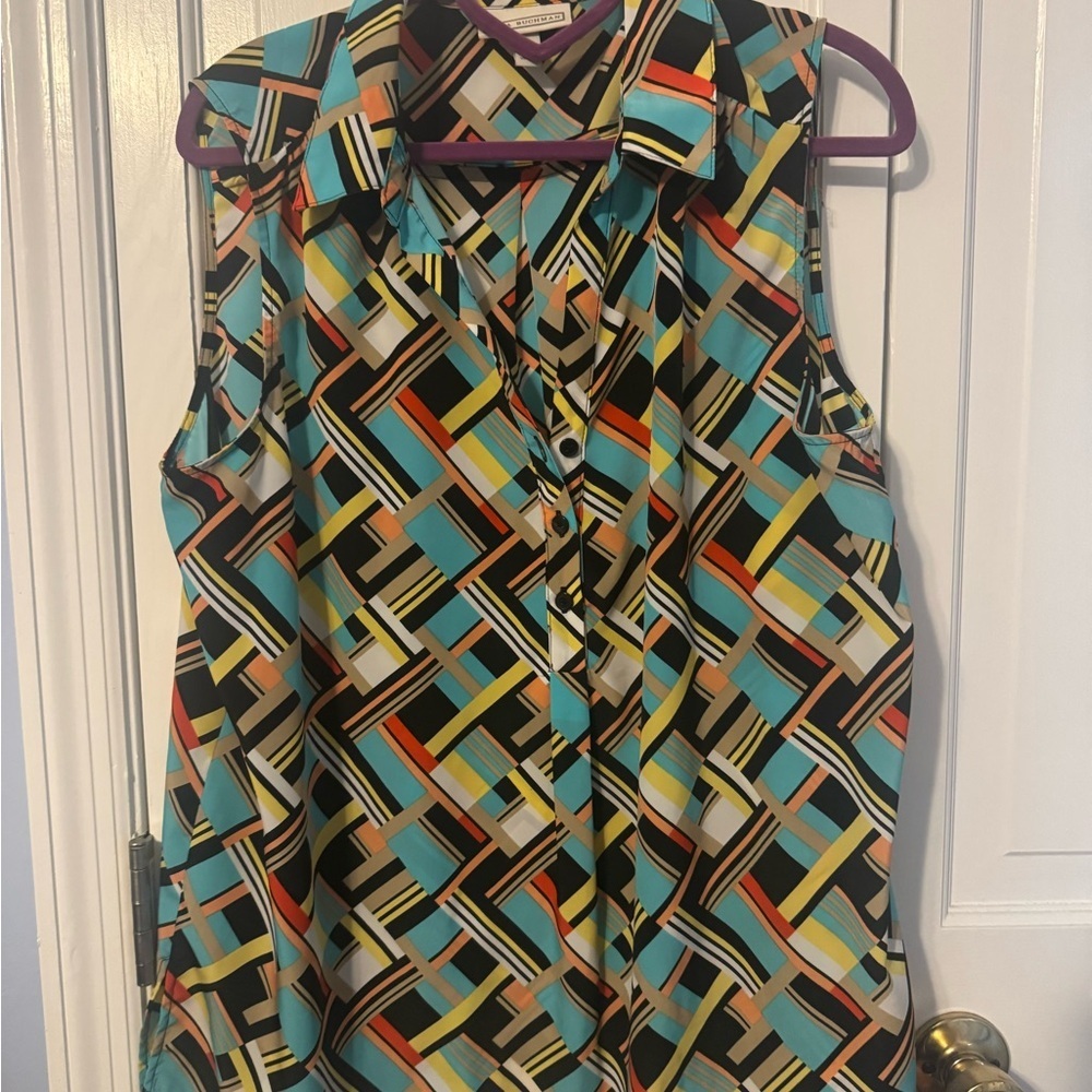 Dana Buchman Colorful Geometric Sleeveless Top, Like New!